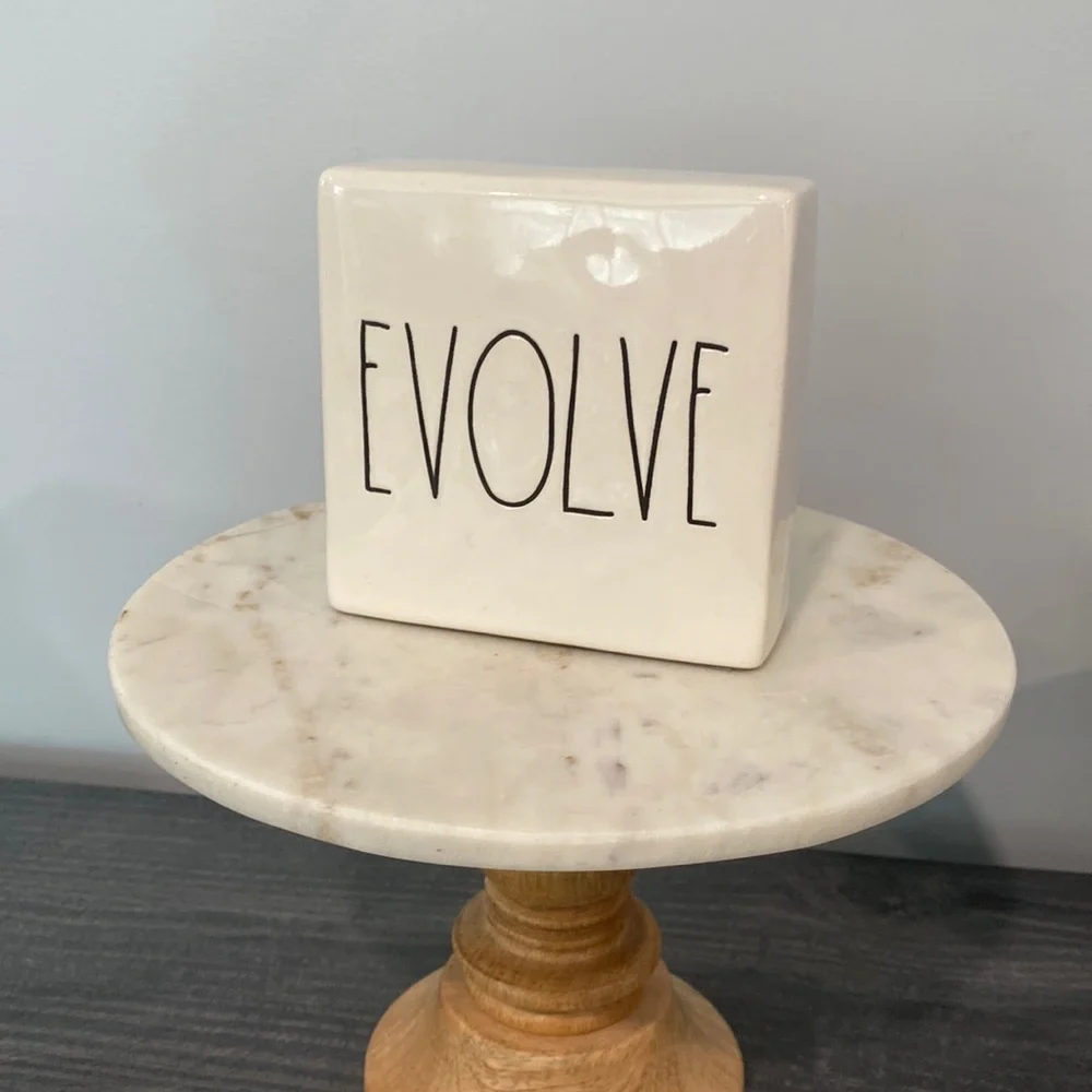 Rae Dunn THINK EVOLVE Ceramic Word Block Desk Decor